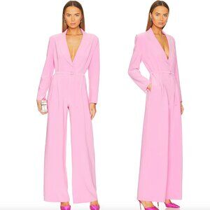 Norma Kamali Single Breasted Straight Leg Jumpsuit in Candy Pink Long Sleeve